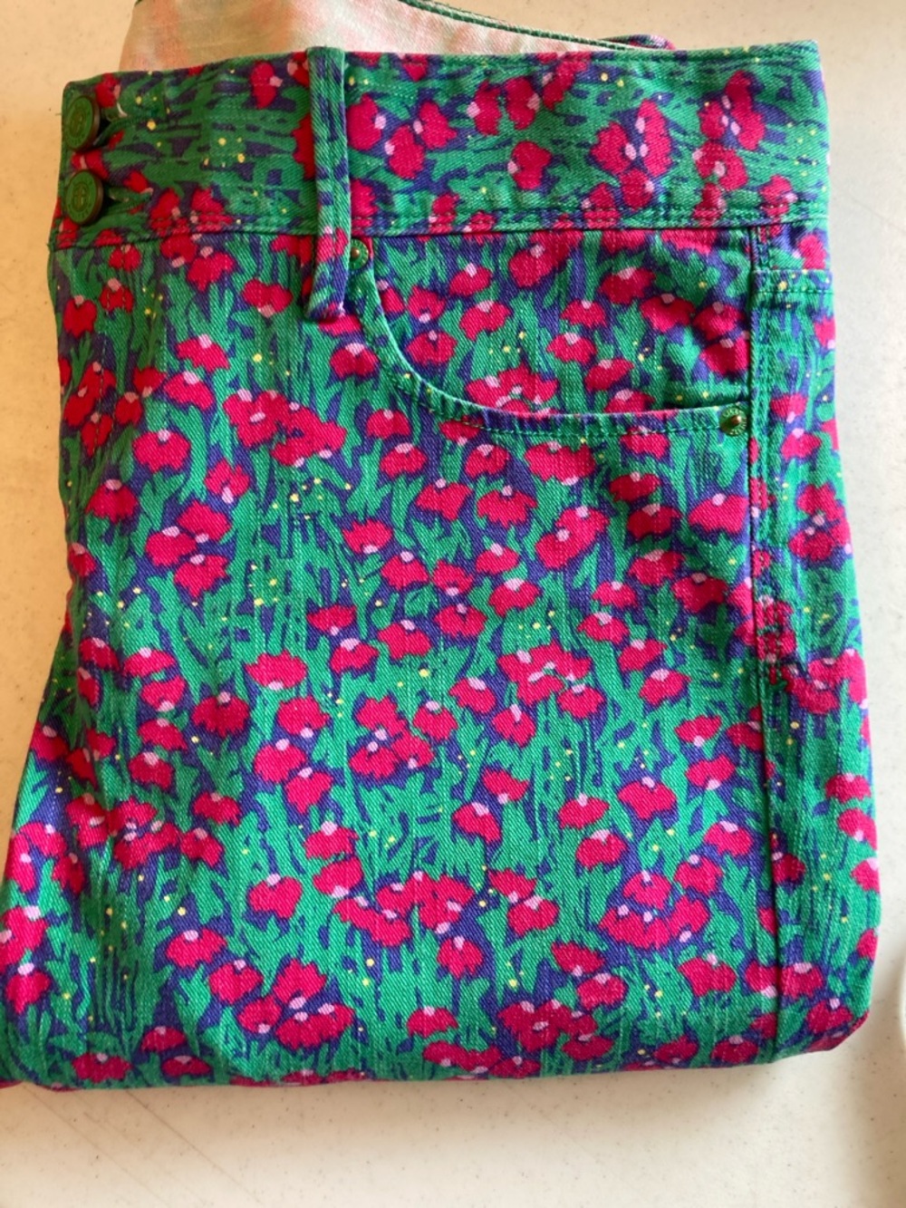 Lilly Pulitzer Green Skinny Jeans with Pink Floral Print - Picture 15 of 15